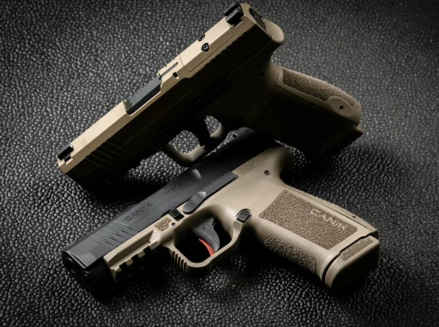 Canik MC9LS vs MC9L vs MC9 comparison of compact handguns featuring various barrel lengths and grip sizes.