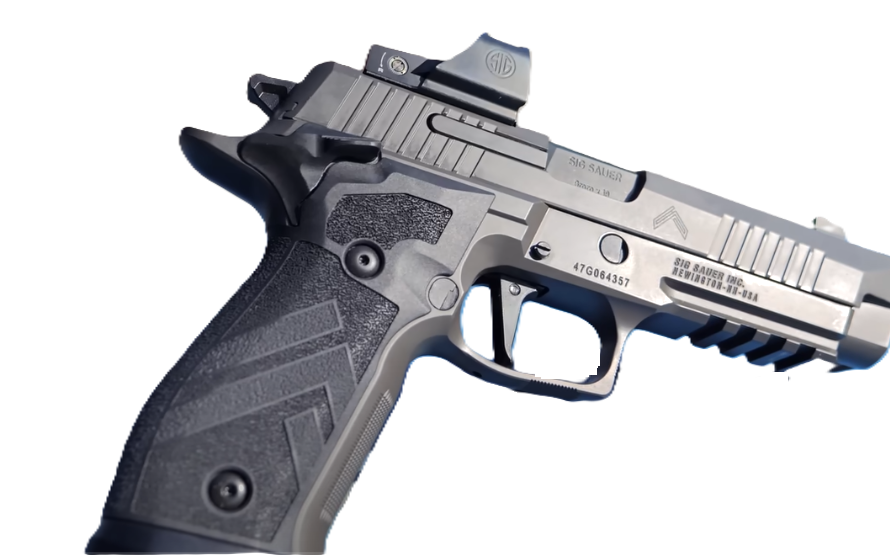 Sig Sauer P226 XFive Legion features including alloy frame, bull barrel, and upgraded trigger system.